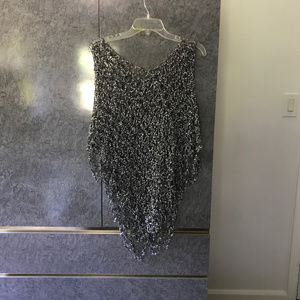 Unique New Hand Crocheted Black & Grey Poncho